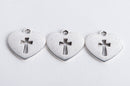 8 Silver Tone Metal CROSS in HEART Charm Pendants chs0156