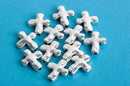 10 Silver Sideways Cross Beads, hammered textured metal 13mm x 11mm chs0149