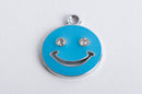 4 Smiley Face Charms, enamel and rhinestones, BLUE  che0109