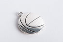 4 Double Sided Silver Tone Metal BASKETBALL Charm Pendants chs0153