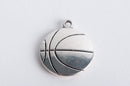 4 Double Sided Silver Tone Metal BASKETBALL Charm Pendants chs0153