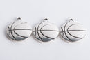4 Double Sided Silver Tone Metal BASKETBALL Charm Pendants chs0153