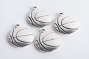 4 Double Sided Silver Tone Metal BASKETBALL Charm Pendants chs0153