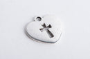 8 Silver Tone Metal CROSS in HEART Charm Pendants chs0156
