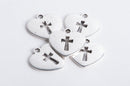 8 Silver Tone Metal CROSS in HEART Charm Pendants chs0156