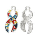 4 Metal Enamel AUTISM AWARENESS Ribbon Puzzle Piece, Charm Pendants che0122