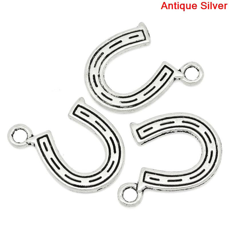 10 Silver Tone Pewter LUCKY HORSESHOE Charm Pendants chs0165