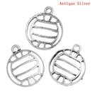 4 Silver Tone Pewter VOLLEYBALL Open Cutout Charm Pendants chs0166
