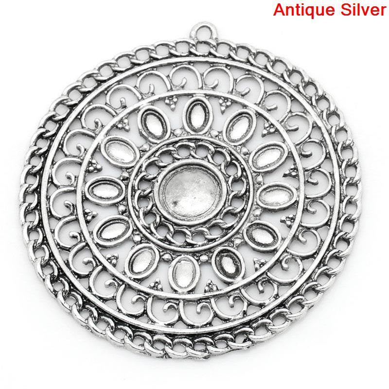 2 Large Antique Silver CIRCLE MEDALLION Charm Pendants  chs0169