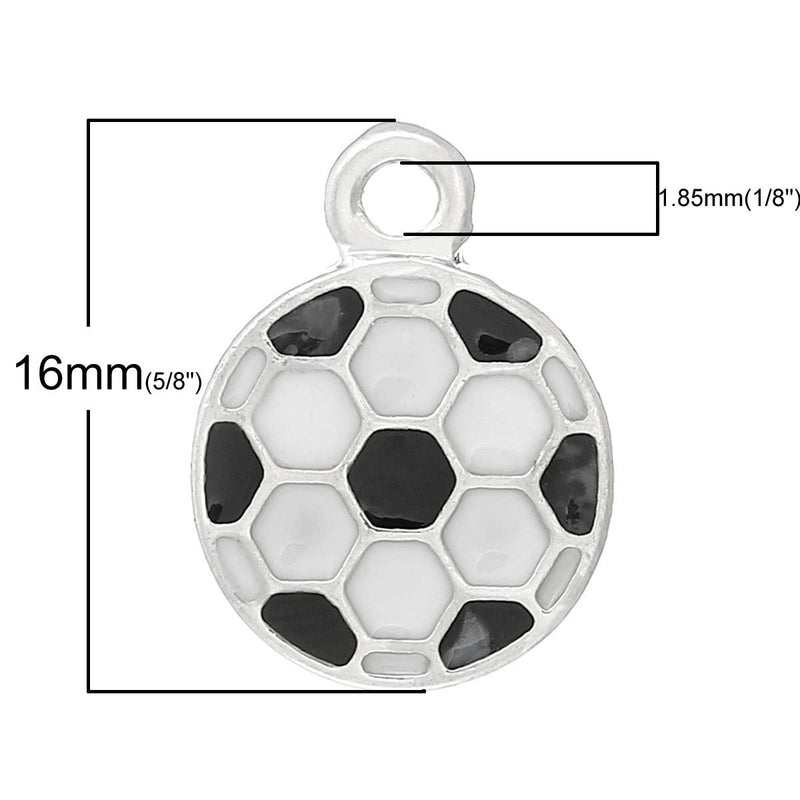 4 Small Silver and Black Enamel SOCCER BALL Football Futball Charm Pendants Che0125