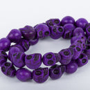 DARK PURPLE Sugar Skulls Gemstone Beads . 1 long strand . approx 31 beads . carved stone  12mm how0049