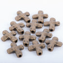 10 Bronze Tone Metal Sideways Cross Beads, hammered textured metal . 13mm x 11mm chb0046