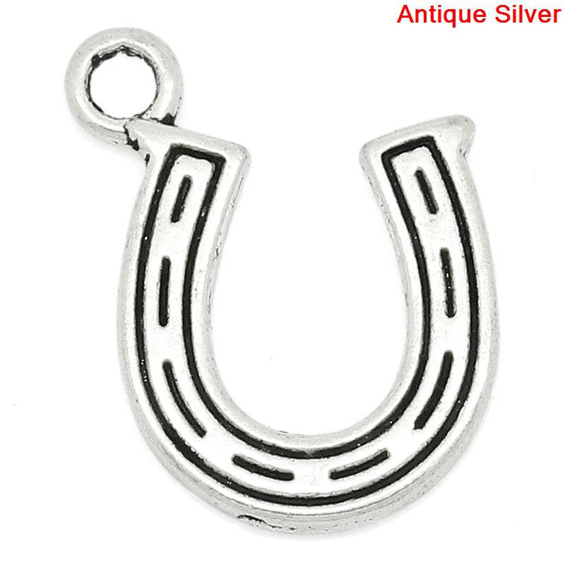 10 Silver Tone Pewter LUCKY HORSESHOE Charm Pendants chs0165