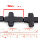 1 Strand Stone Cross Beads . BLACK . Sideways Cross . 30mm x 20mm how0041