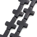 1 Strand Stone Cross Beads . BLACK . Sideways Cross . 30mm x 20mm how0041