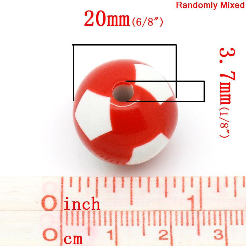 20 Large SOCCER BALL Round Acrylic Beads, bright colors, bubblegum beads  20mm bac0024