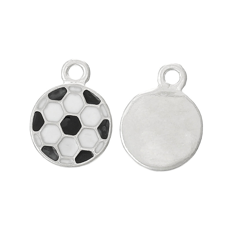 4 Small Silver and Black Enamel SOCCER BALL Football Futball Charm Pendants Che0125