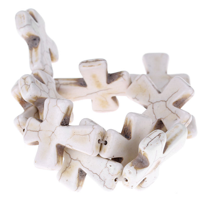 2 pcs. Large Howlite Stone Beads OFF WHITE Maltese CROSS . 36x30mm how0050a