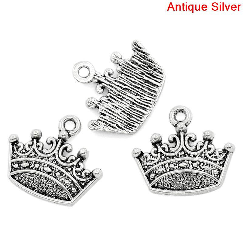 10 pcs  Antiqued Silver Tone Metal PRINCESS CROWN Charm Pendants chs0178