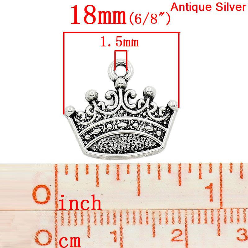 10 pcs  Antiqued Silver Tone Metal PRINCESS CROWN Charm Pendants chs0178