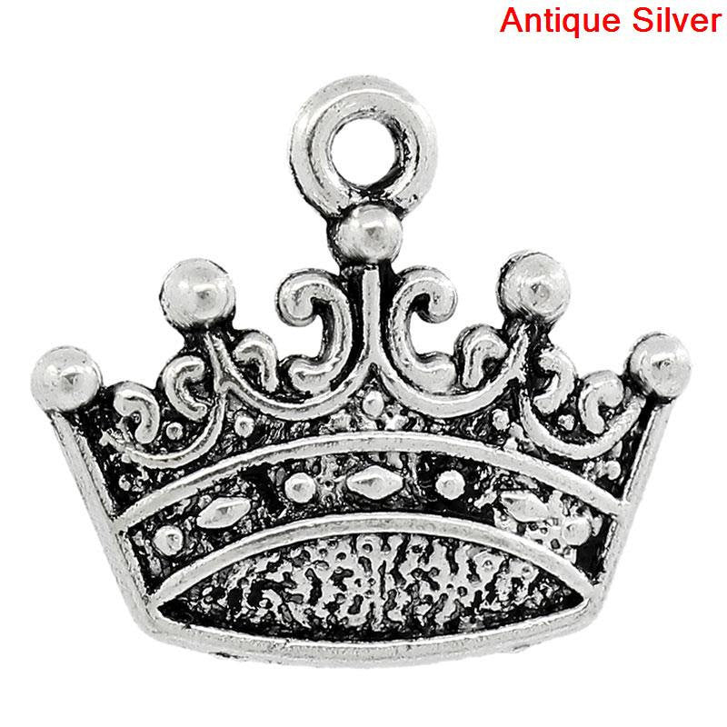 10 pcs  Antiqued Silver Tone Metal PRINCESS CROWN Charm Pendants chs0178