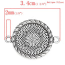 4 pcs BEZEL TRAY 2-Hole Connectors Round Silver Plated . Cabochon Setting 34x25mm (Fits 20mm Dia) . Chs0179