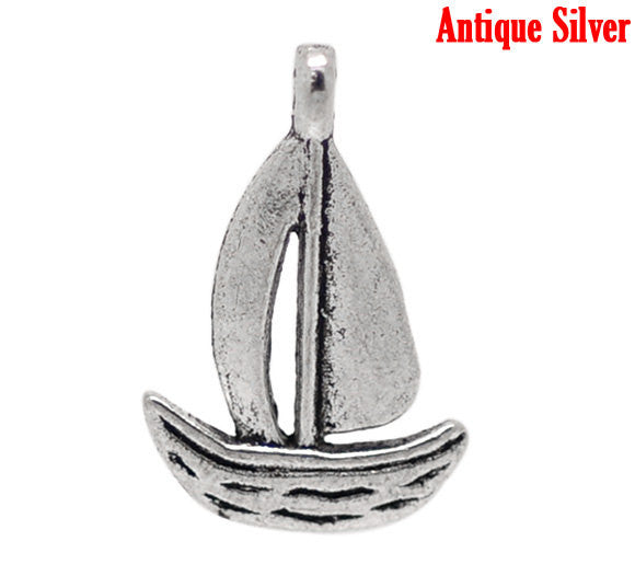 10  Silver Tone Metal SAILBOAT Charm Pendants 13mmx19mm  chs0181