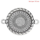4 pcs BEZEL TRAY 2-Hole Connectors Round Silver Plated . Cabochon Setting 34x25mm (Fits 20mm Dia) . Chs0179