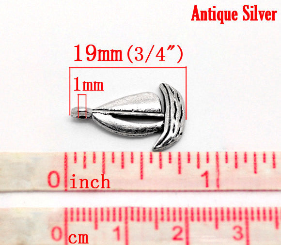 10  Silver Tone Metal SAILBOAT Charm Pendants 13mmx19mm  chs0181