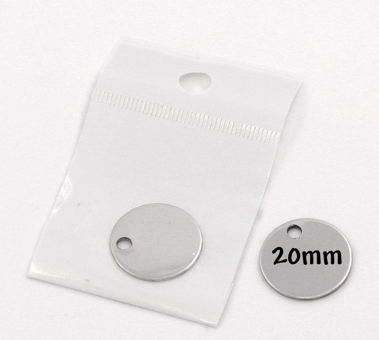 10 Medium Stainless Steel Metal Stamping Blanks Charms ( 20mm, 3/4" ), ROUND DISC Tags, 18 gauge MSB0006