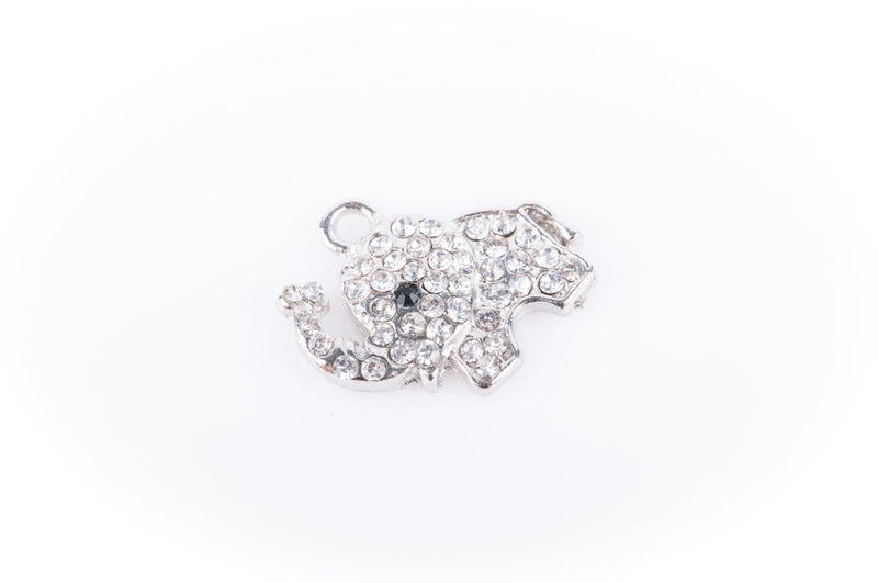 2 Rhinestone Bright Silver ELEPHANT Charm Pendants chs0184