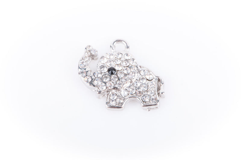 2 Rhinestone Bright Silver ELEPHANT Charm Pendants chs0184