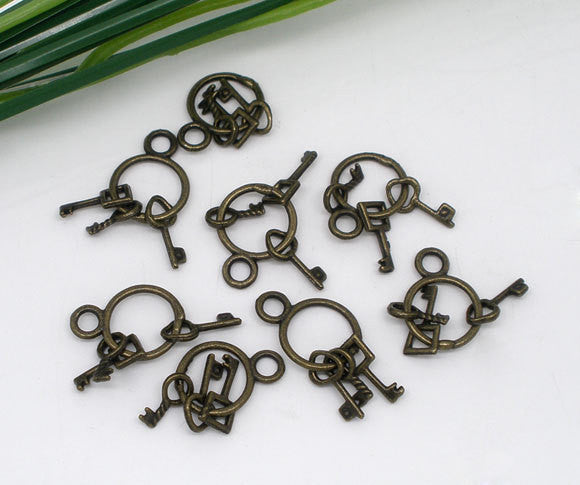 10 Small Antiqued Bronze Metal KEY Dangle Charms, moveable CHB0059