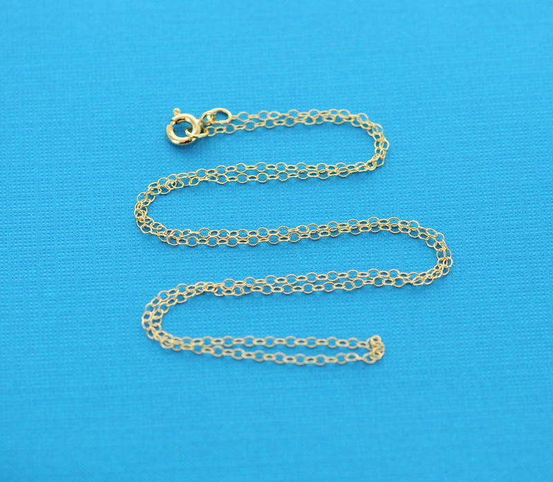 Gold Filled Cable Link Necklace chain, finished, 16" 1.5mm oval soldered links, clasp, pmg0003