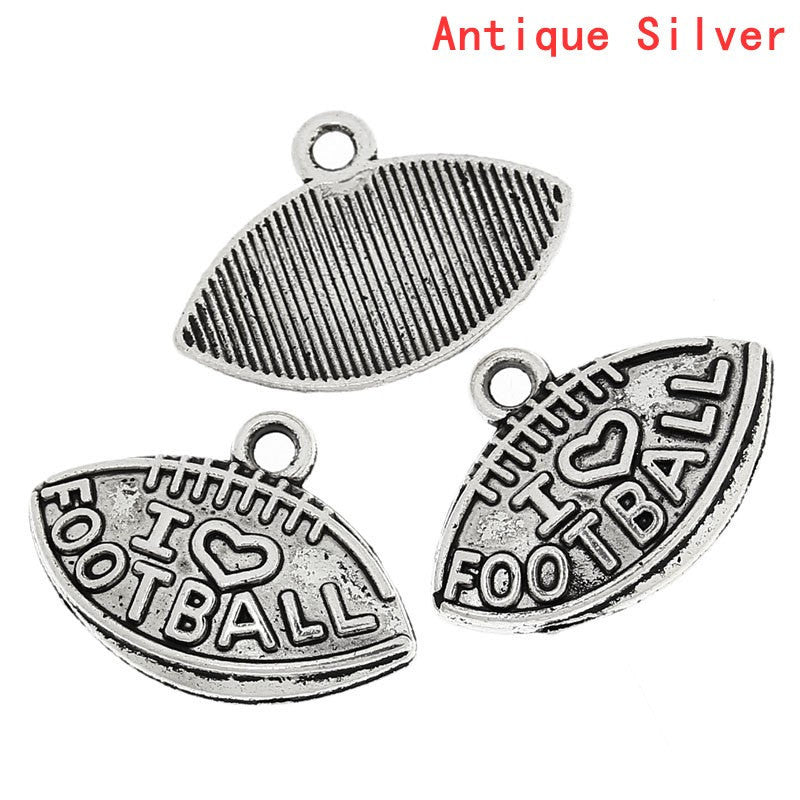 10 pcs. I LOVE Football Ball Silver Metal Pendant Charms  chs0238