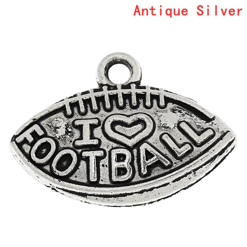 10 pcs. I LOVE Football Ball Silver Metal Pendant Charms  chs0238