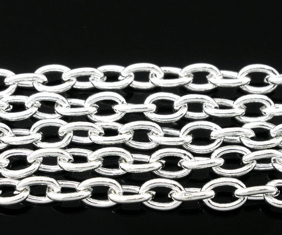 Silver Plated Cable Link Chain 10 meters (30 feet)  5x3.5mm fch0018