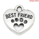 8 Silver Metal Best Friend PAW PRINT Heart Cutout Charm Pendants chs0258a