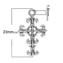 10 Antique Silver Metal FLEUR DE Lis Cross Charm Pendants.  chs0260