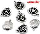 10 Silver Tone ROSE Flower Charm Pendants chs0232