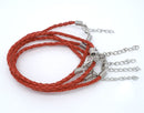 20 RED Leatheroid Bracelet Braided Cords with Lobster Clasp . 8" long plus 2" extender chain fch0020