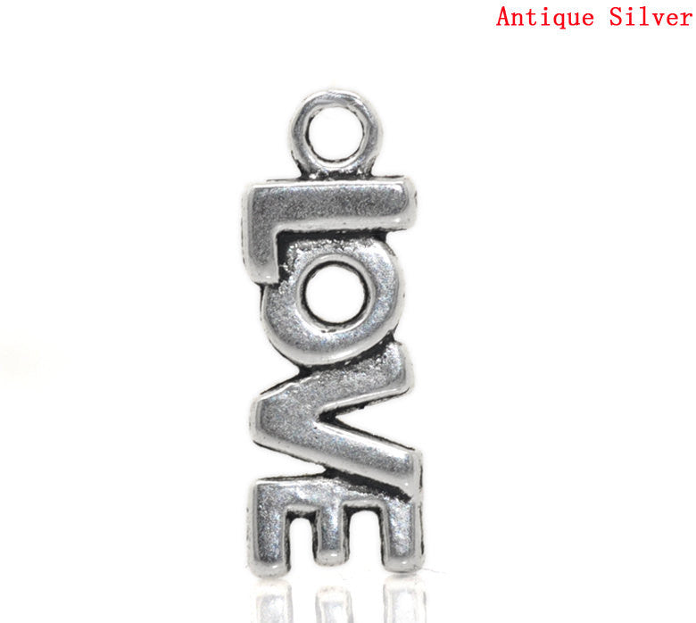 10 Stamped LOVE Tag Charm Pendants  Silver Tone Metal chs0284