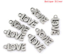 10 Stamped LOVE Tag Charm Pendants  Silver Tone Metal chs0284