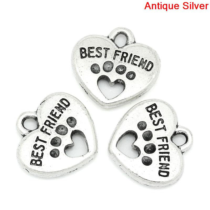 8 Silver Metal Best Friend PAW PRINT Heart Cutout Charm Pendants chs0258a