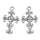 10 Antique Silver Metal FLEUR DE Lis Cross Charm Pendants.  chs0260