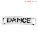 8 Silver Tone Metal DANCE Rectangle Stamped Charm Connector Links . chs0257