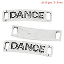 8 Silver Tone Metal DANCE Rectangle Stamped Charm Connector Links . chs0257