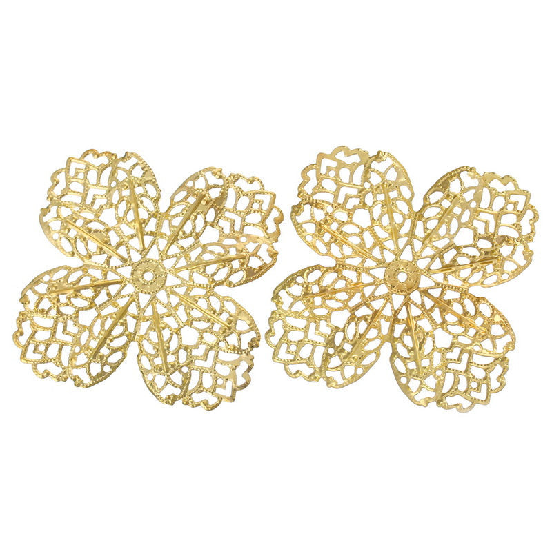 10 Large Bright Gold Plated Filigree Squares, flat thin findings for jewelry making, crafts  FIL0003