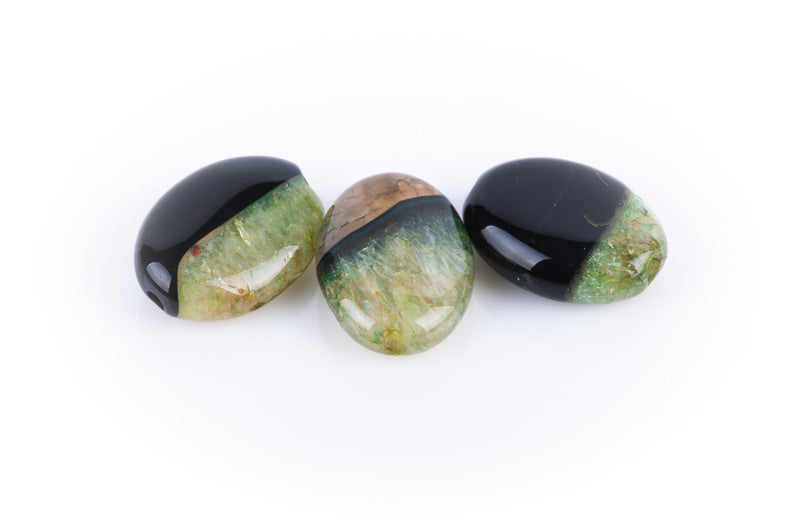 20x15mm GREEN and BLACK AGATE Oval Gemstone Beads, Geode Gemstone Beads, 18 beads, gag0015