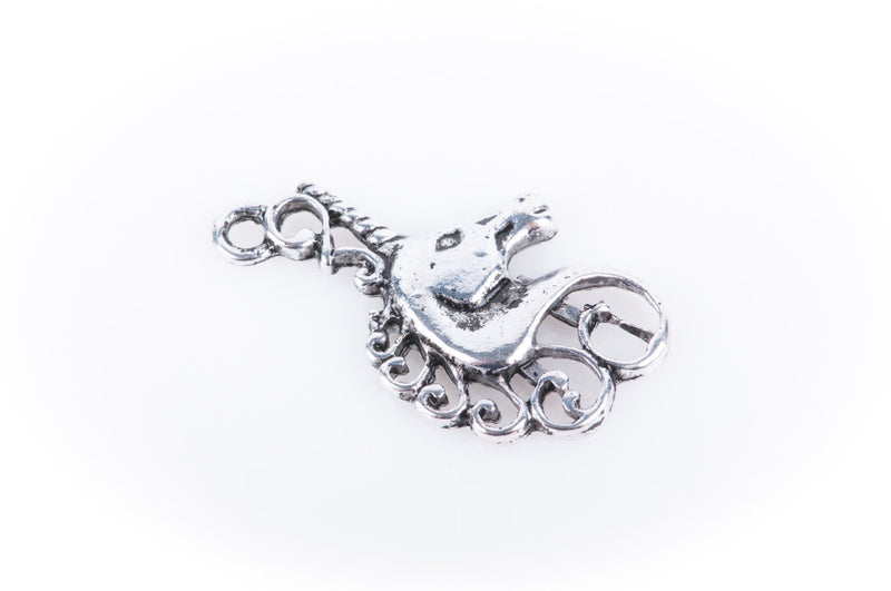 10 Silver Tone Metal UNICORN . Charm Pendants 26x15mm  chs0316